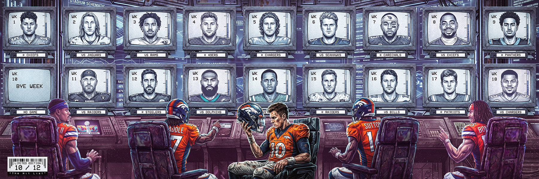 "The Hit List" | "LIMITED EDITION /12 | 26-27 Season Schedule | Denver Football Edition | 3 FT LONG ( 36x12") Fine Art Matte Print