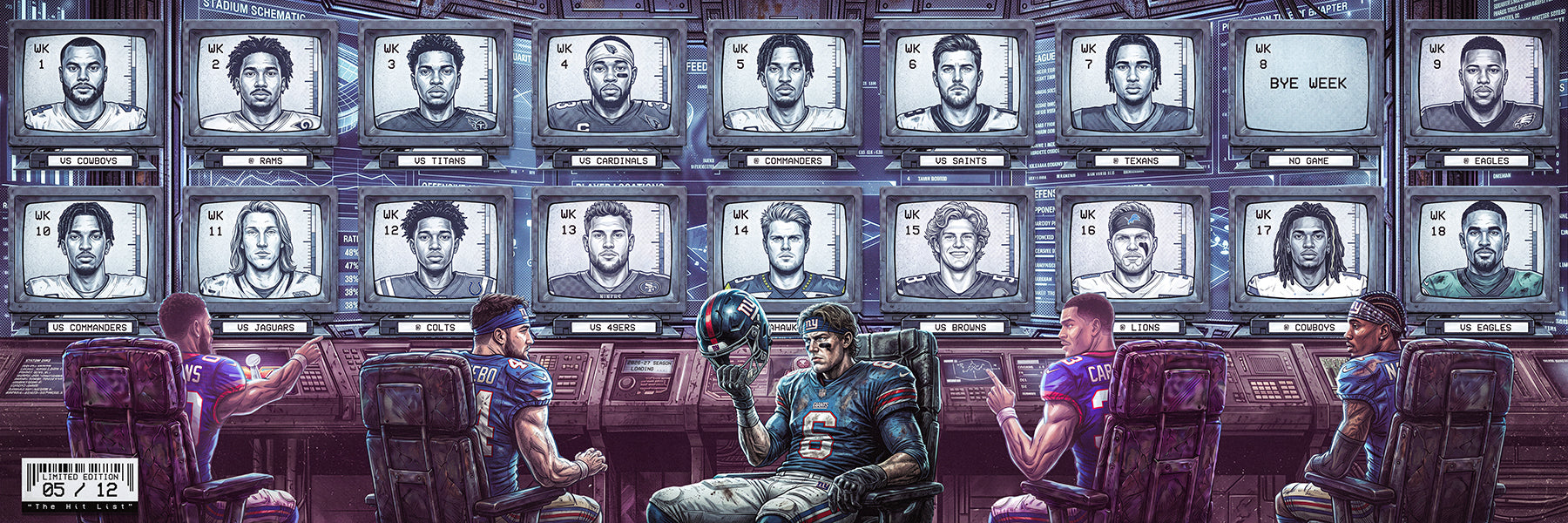 "The Hit List" | "LIMITED EDITION /12 | 26-27 Season Schedule | NYG Edition | 3 FT LONG ( 36x12") Fine Art Matte Print